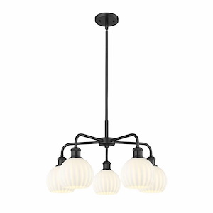 White Venetian - 5 Light Stem Hung Chandelier In Modern Style-13.5 Inches Tall and 24 Inches Wide - 1330174