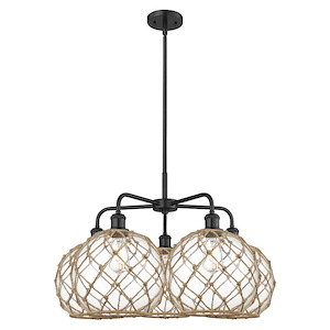 Farmhouse Rope - 5 Light Stem Hung Chandelier-17.5 Inch Tall and 28.5 Inch Wide - 1387719