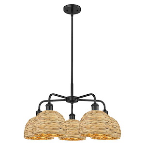 Woven Rattan - 5 Light Stem Hung Chandelier-14.25 Inch Tall and 26.5 Inch Wide - 1387753