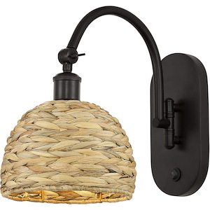 Woven Rattan - 1 Light Adjustable Swing Arm Wall Sconce-12.25 Inch Tall and 8 Inch Wide - 1425852