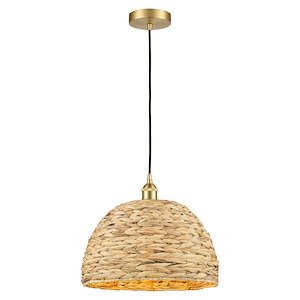 Woven Rattan - 1 Light Cord Hung Mini Pendant-13 Inch Tall and 15.75 Inch Wide - 1387786