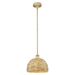 Woven Rattan - 1 Light Stem Hung Mini Pendant-10.25 Inch Tall and 12 Inch Wide - 1387781