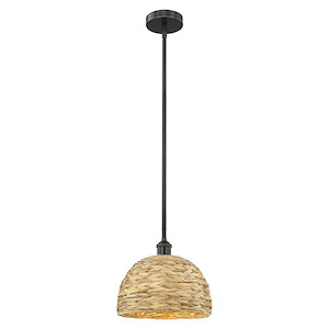 Woven Rattan - 1 Light Stem Hung Mini Pendant-10.25 Inch Tall and 12 Inch Wide - 1387781