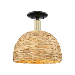 Woven Rattan - 1 Light Semi-Flush Mount-12 Inch Tall and 12 Inch Wide - 1387899