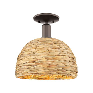 Woven Rattan - 1 Light Semi-Flush Mount-12 Inch Tall and 12 Inch Wide - 1387899