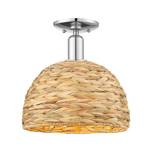 Woven Rattan - 1 Light Semi-Flush Mount-12 Inch Tall and 12 Inch Wide - 1387899