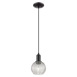 Athens - 1 Light Basketweave Cord Hung Mini Pendant-8.95 Inch Tall and 5.88 Inch Wide - 1387925
