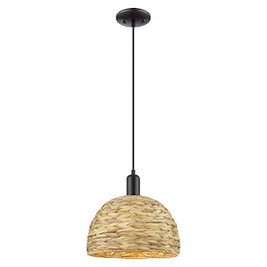 Woven Rattan - 1 Light Cord Hung Mini Pendant-11.58 Inch Tall and 12 Inch Wide - 1387983
