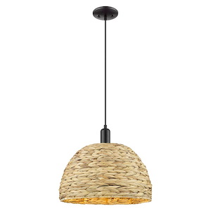 Woven Rattan - 1 Light Cord Hung Mini Pendant-13.83 Inch Tall and 15.75 Inch Wide - 1387931