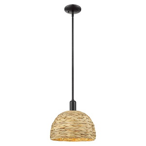 Woven Rattan - 1 Light Stem Hung Mini Pendant-11.38 Inch Tall and 12 Inch Wide - 1387989