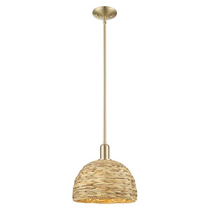 Woven Rattan - 1 Light Stem Hung Mini Pendant-11.38 Inch Tall and 12 Inch Wide - 1387989