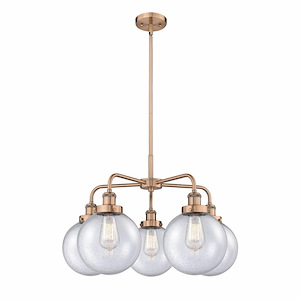 Beacon - 5 Light Stem Hung Chandelier In Art Deco Style-17.38 Inches Tall and 26 Inches Wide - 1330415