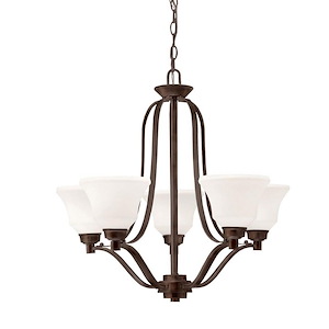 Langford - 5 Light Chandelier with White Glass Shades - with Transitional inspirations - 24.5 inches tall by 27.25 inches wide