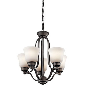 Langford - 5 Light Mini Chandelier With White Glass Shades - With Transitional Inspirations - 17.25 Inches Tall By 16.5 Inches Wide