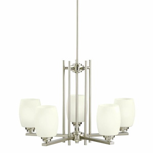 Eileen - 5 Light Chandelier with White Glass Shades - with Contemporary inspirations - 16.5 inches tall by 24 inches wide