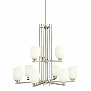 Eileen - 9 Light 2-Tier Chandelier with White Glass Shades - with Contemporary inspirations - 28.25 inches tall by 30 inches wide