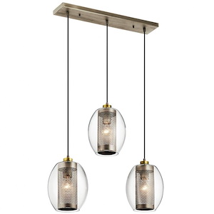 Asher - 3 light Linear Chandelier - with Vintage Industrial inspirations - 11.75 inches tall by 8.5 inches wide