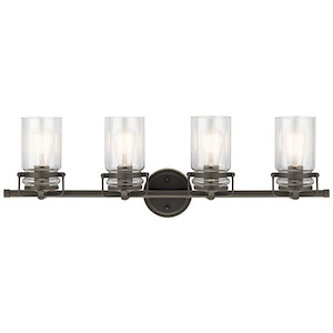 Brinley - 4 Light Bath Vanity Approved for Damp Locations - with Vintage Industrial inspirations - 10 inches tall by 32.25 inches wide - 969252