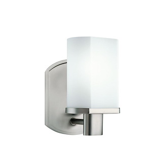 1 light Bath Fixture - with Contemporary inspirations - 8 inches tall by 4.75 inches wide