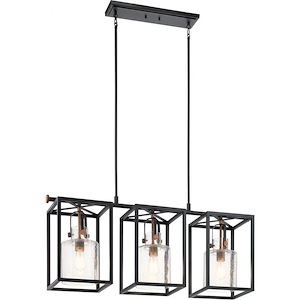 Kitner - 3 Light Linear Chandelier - With Vintage Industrial Inspirations - 18.5 Inches Tall By 10.5 Inches Wide