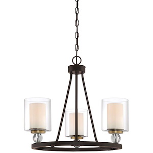 Studio 5 - Chandelier 3 Light Painted Bronze/Natural Brushed Brass in Transitional Style - 19 inches tall by 22 inches wide - 621161
