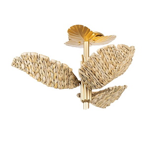 Banana Leaf - 3 Light Semi-Flush Mount In Bohemian Style-13.5 Inches Tall and 24 Inches Wide - 1286759