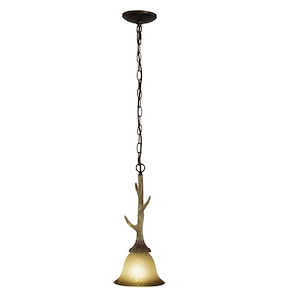 Lodge 1-Light Mini Pendant in Rustic and Antler Style 16.5 Inches Tall and 7 Inches Wide - 1334077
